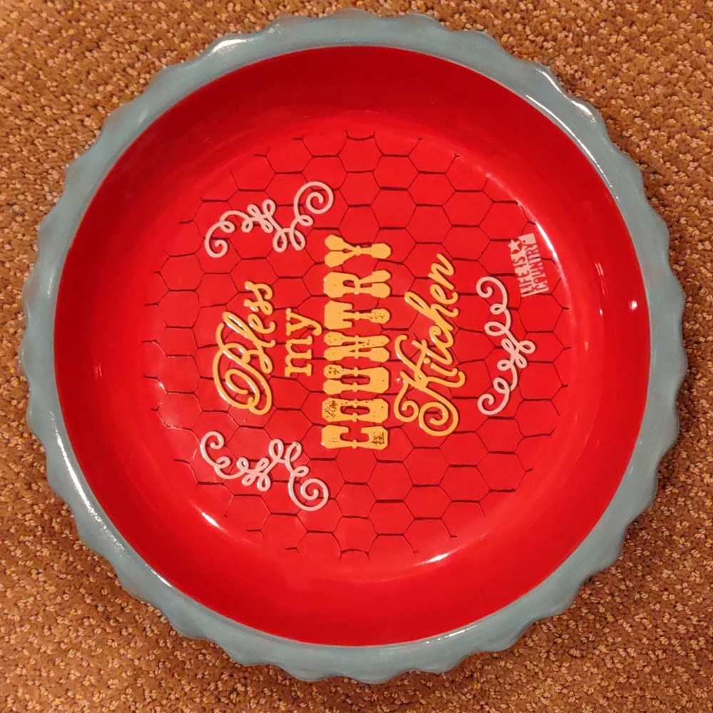 Deep dish country pie plate bless My country kitchen, ceramic